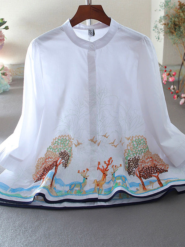 Trendy Embroidered Deer Shirt Top