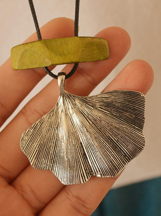 Vintage Silver Ginkgo Leaf Long Necklace