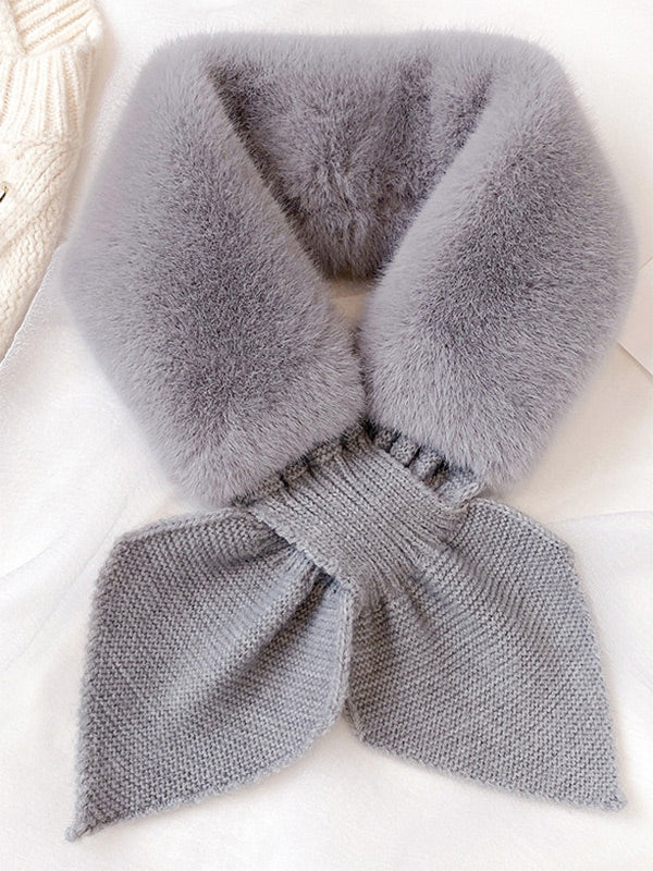 Stylish 6 Colors Ruffle Split-Joint Imitation Rabbit Wool Knitting Scarf