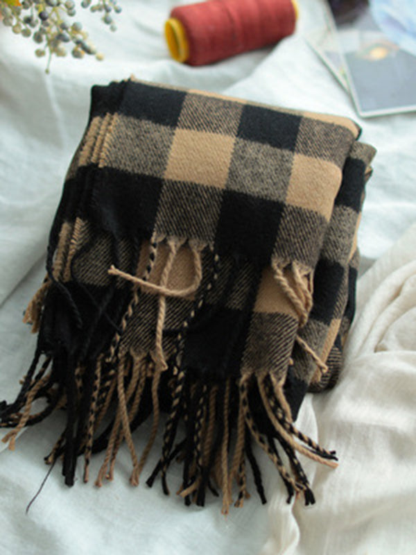 Vintage Thicken Plaid Tasseled Scarf