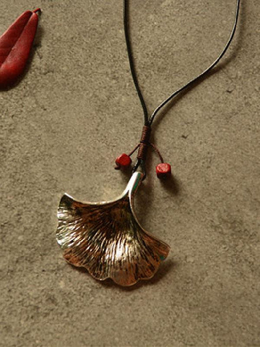 Vintage Ginkgo Leaf Long Necklace