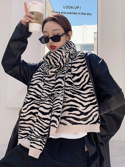 Zebra Pattern Knitting  Stylish Shawl Scarf