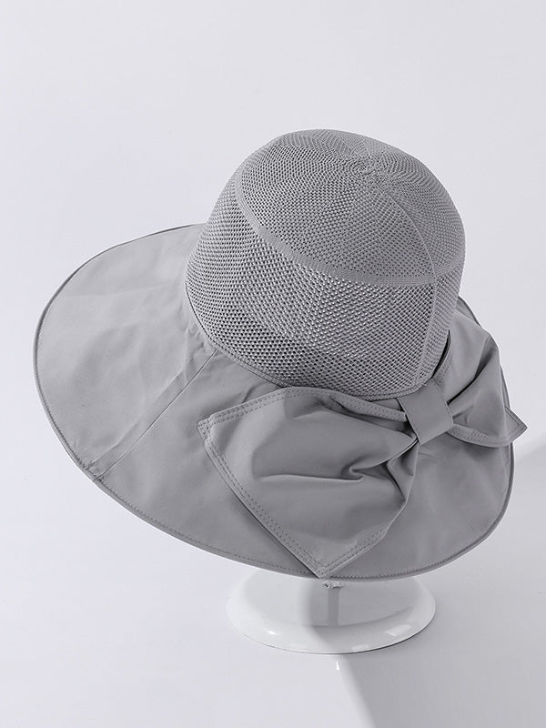 Stylish Knitting Bow-Embellished Sun-Protection Large Wide Brim Hat