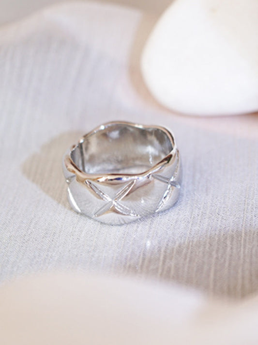 Stylish Simple Gold&Silver Plaid Ring