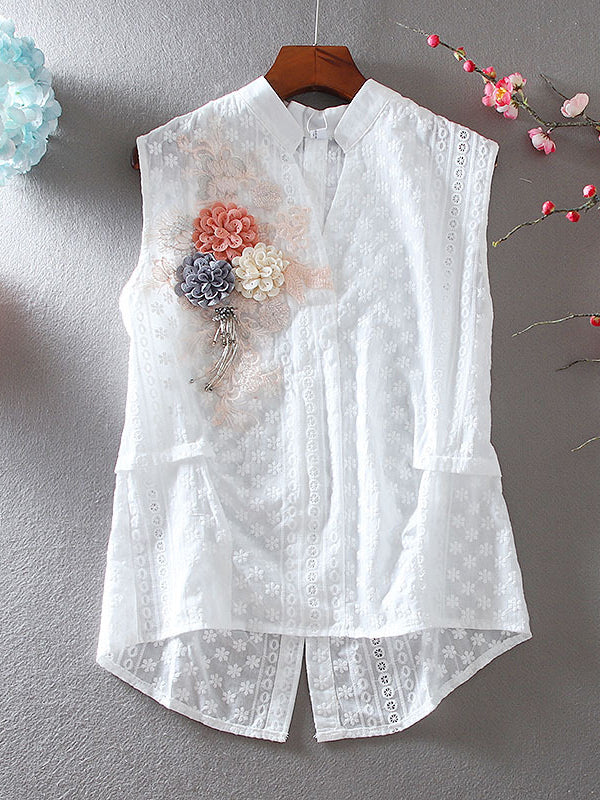 Lace V-Neck Embroidered Sleeveless Shirt Top