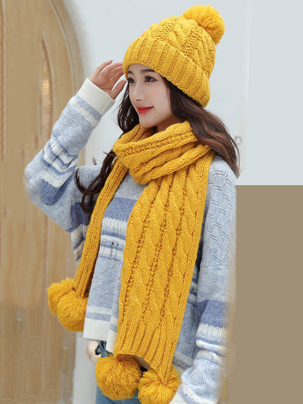 Original Solid Warm Knitting Hat&Scarf Set