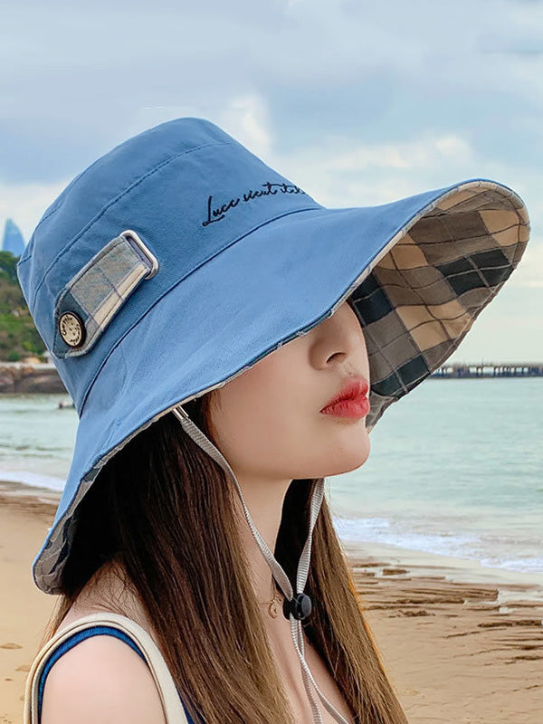 Original Plaid&Letter Print Sun-Protection Bucket Hat