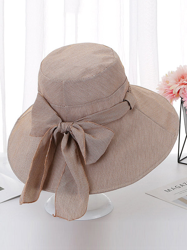 Original Bow-Embellished Sun-Protection Large Wide Brim Bucket Hat