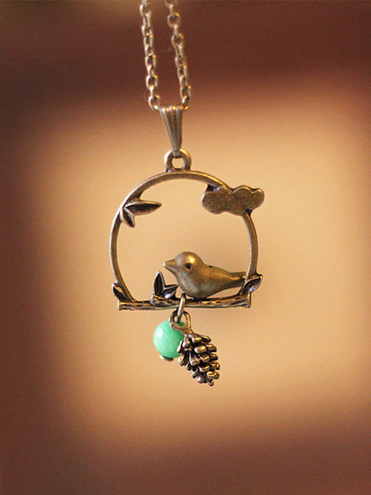 Vintage Original Alloy Bird Bead Chain Necklace