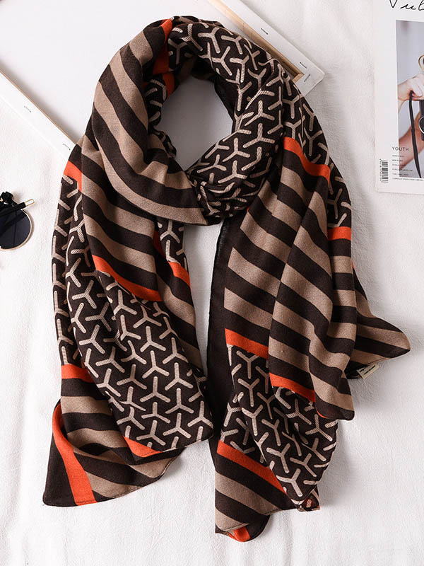 Stripe Print Warm Sun-Proof Silk Scarf