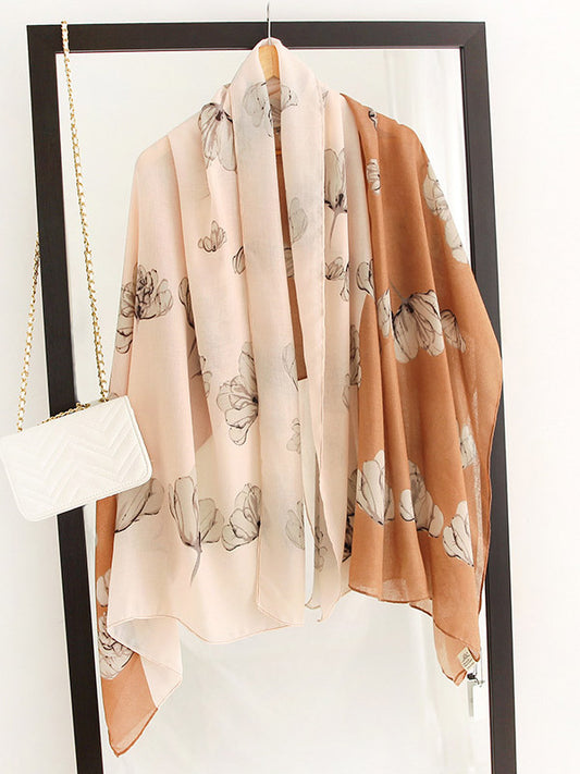 Flower Print Stylish Sun-Proof Silk Scarf