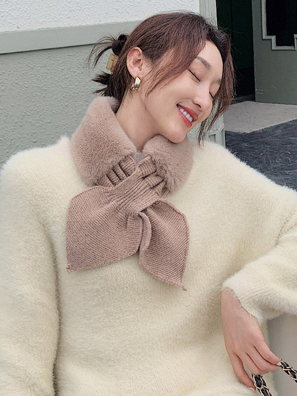 Stylish 6 Colors Ruffle Split-Joint Imitation Rabbit Wool Knitting Scarf