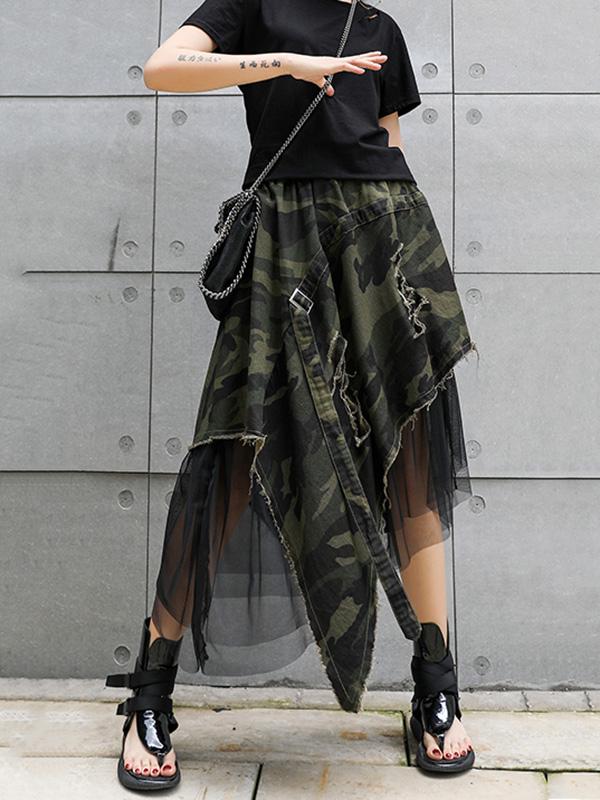 Camouflage Cropped Mesh Splicing Skirt