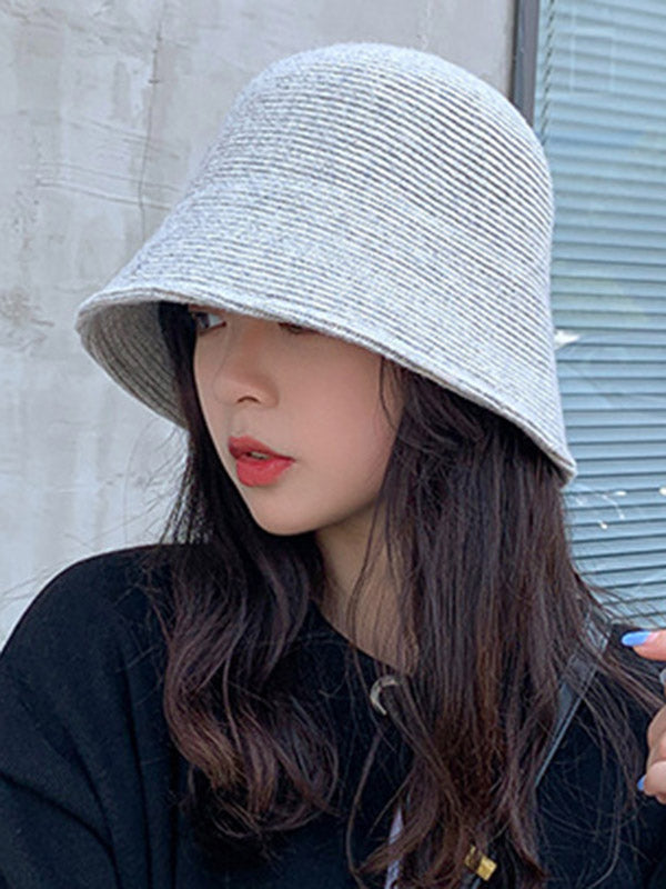 Simple Solid Color Wool Knitted Bucket Hat