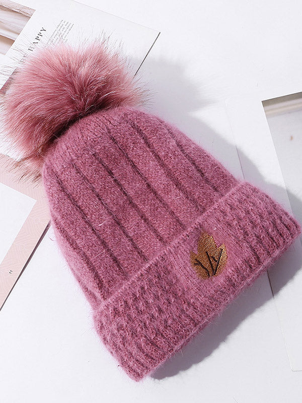 Simple Rabbit Fur Solid Color Knitted Hat