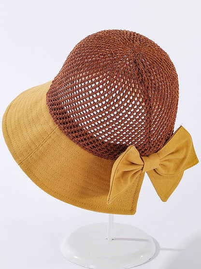 Stylish Knitting Hollow Bow-Embellished Sun-Protection Split-Joint Hat