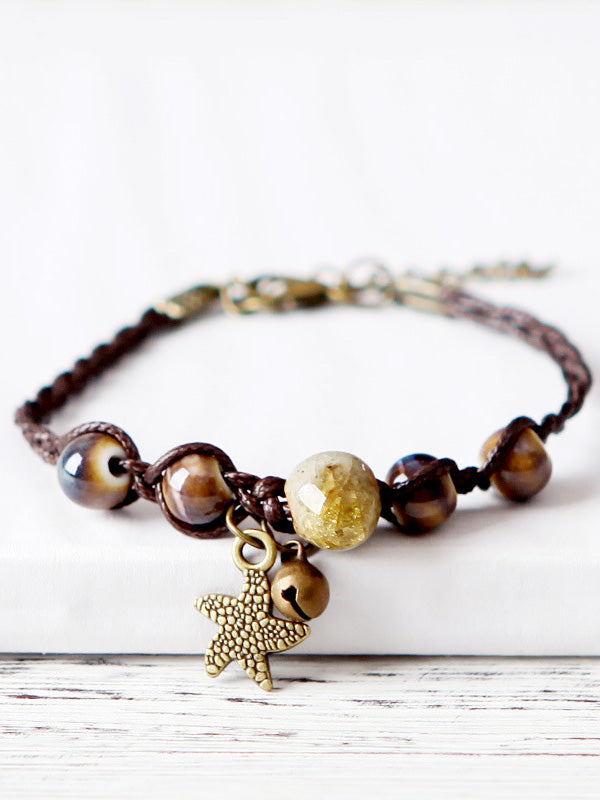 Original Handmade 4 Colors Ceramic Beads Alloy Starfish Bracelet