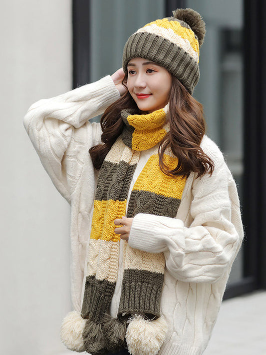 Personality Thickened Solid Hat&Scarf Set