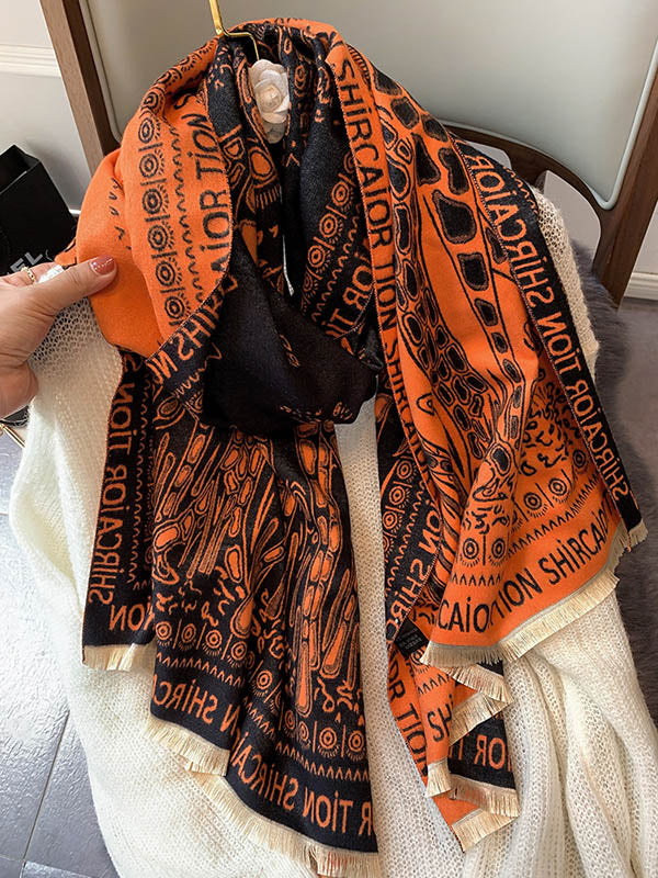 Imitation Cashmere Printed Tasseled Shawl Scarf