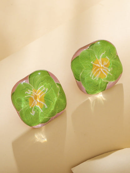 Original 3 Colors Square Resin Flower Earrings