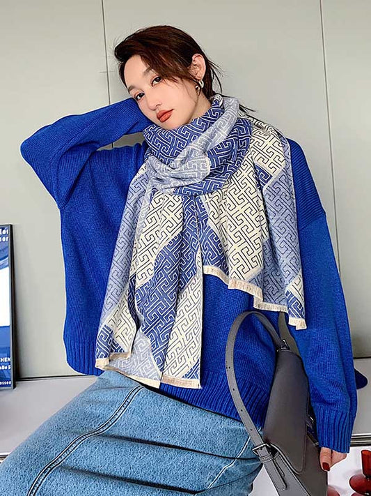 Printed Contrast Color Tasseled Imitation Cashmere Shawl Scarf