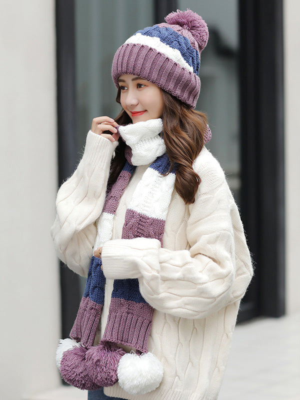 Personality Thickened Solid Hat&Scarf Set