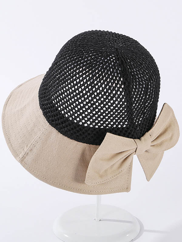 Stylish Knitting Hollow Bow-Embellished Sun-Protection Split-Joint Hat