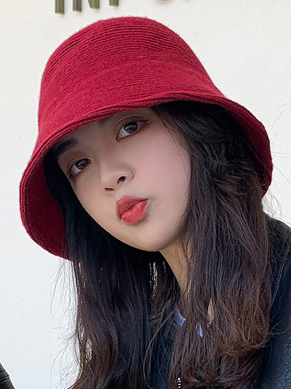 Simple Solid Color Wool Knitted Bucket Hat