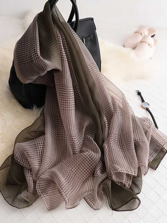 Stylish Houndstooth Sunscreen Silk Scarf