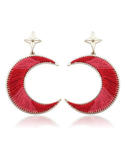 Split-color Crescent Knitting Earrings