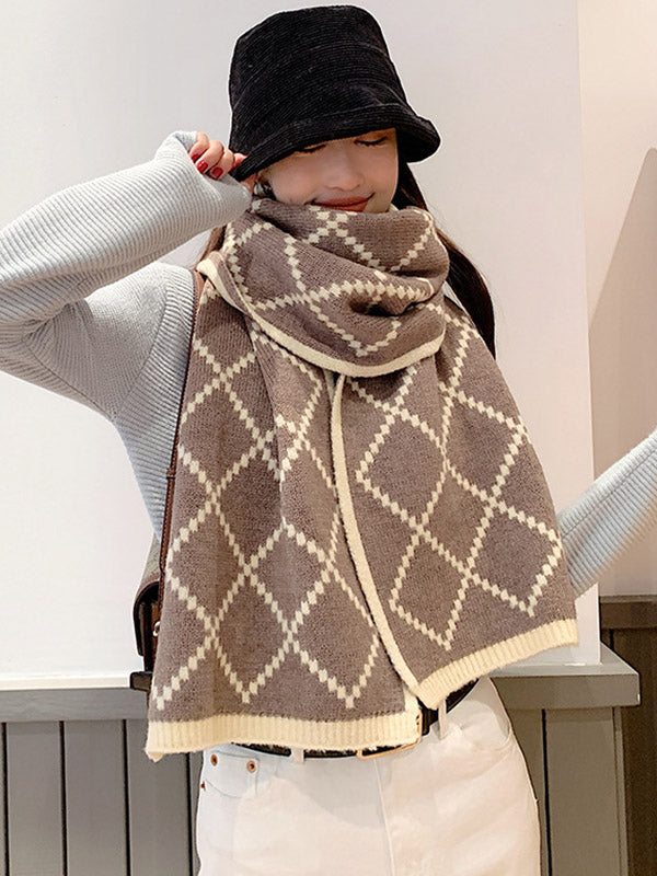 Stylish 8 Colors Rhombic Plaid Warm Knitted Scarf