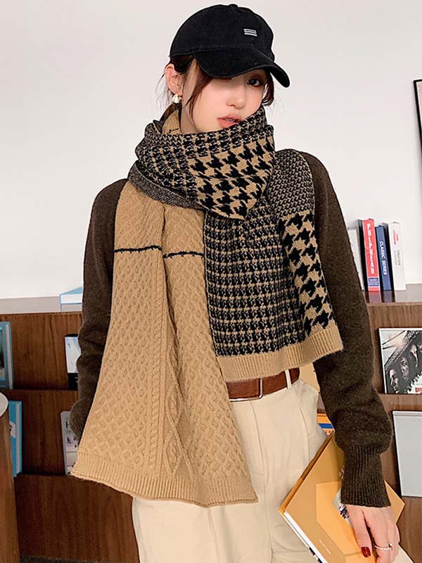 Original Houndstooth Contrast Color Knitting Shawl Scarf