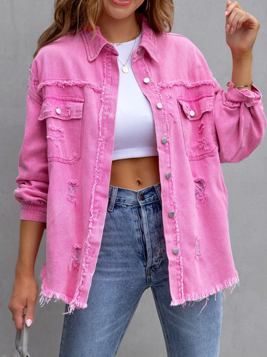 Loose Multicolor Ripped Denim Jacket