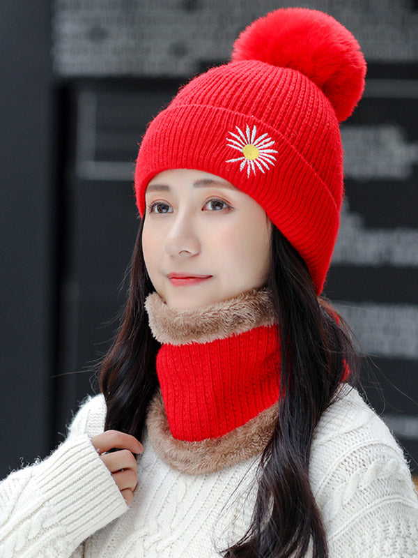 Personality Thickened Solid Hat&Scarf Set