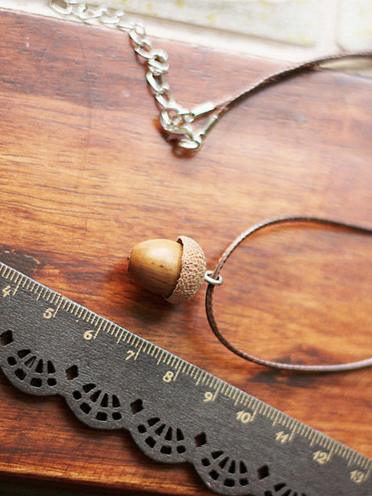 Vintage Simple Acorn Leather String Necklace