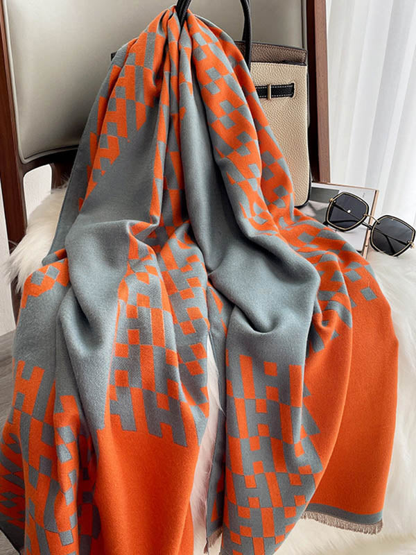 Vintage Printed Tasseled Imitated Cashmere Scarf