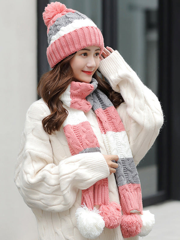 Personality Thickened Solid Hat&Scarf Set