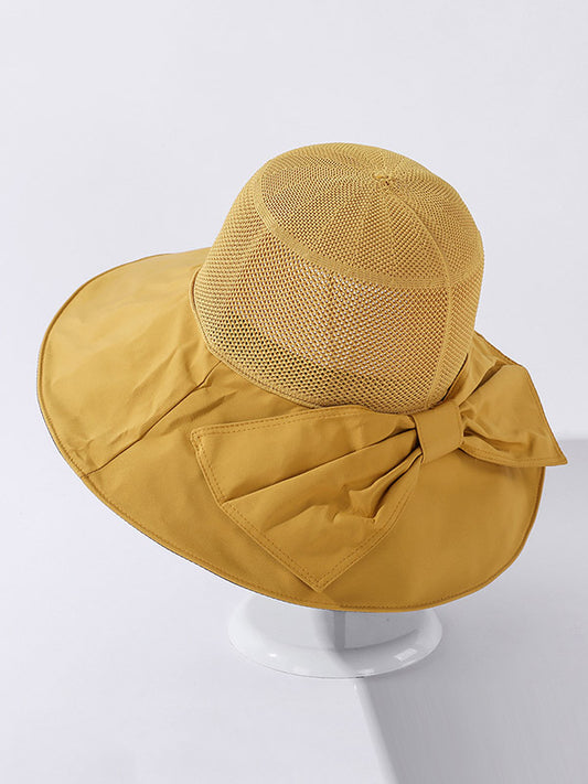 Stylish Knitting Bow-Embellished Sun-Protection Large Wide Brim Hat