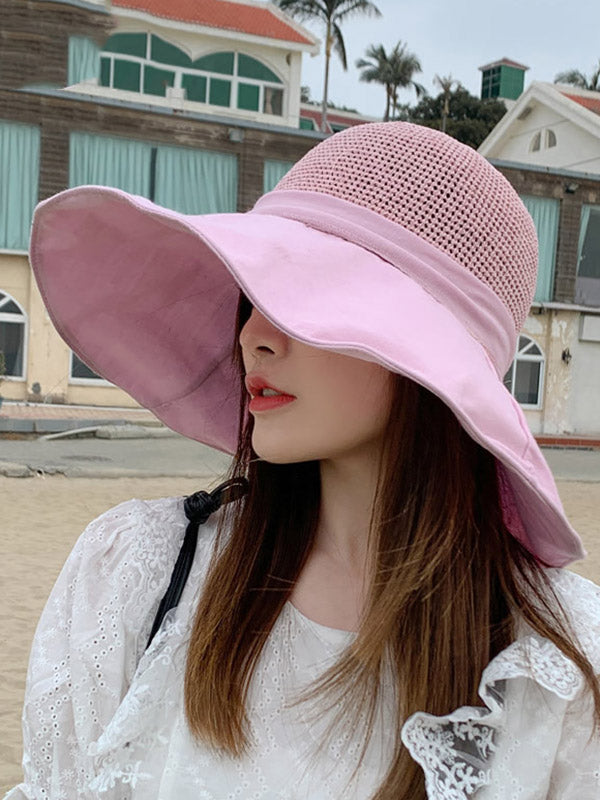 Bow-Embellished Solid Color Big Brim Fisherman Hat