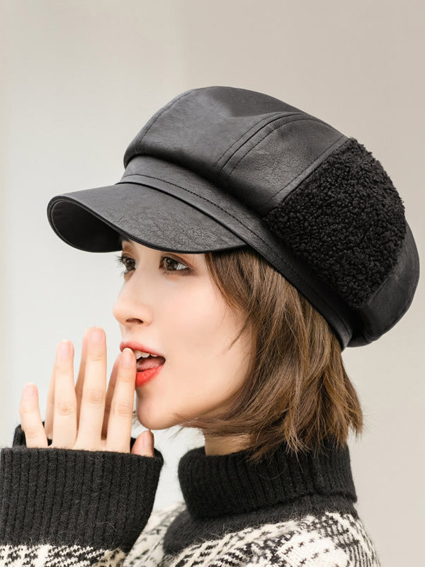 Personality Solid Split-Joint PU Beret Hat