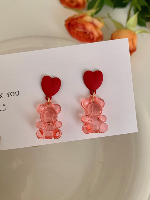 Girlish Candy Color See-Through Bear Earrings