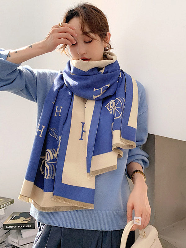 Printed Contrast Color Imitation Cashmere Shawl Scarf