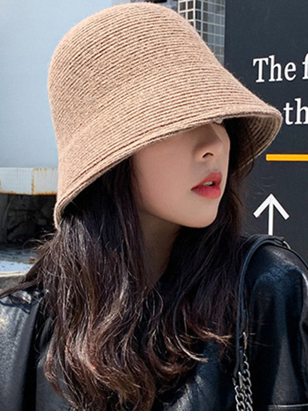 Simple Solid Color Wool Knitted Bucket Hat