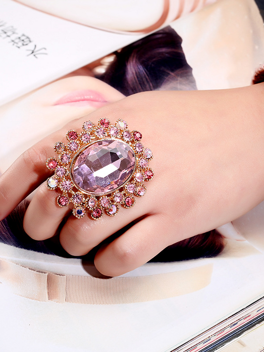 Full Diamond Crystal Glass Open Adjustable Ring