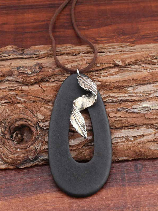 Vintage Leaf Velour Leather Rope Necklace