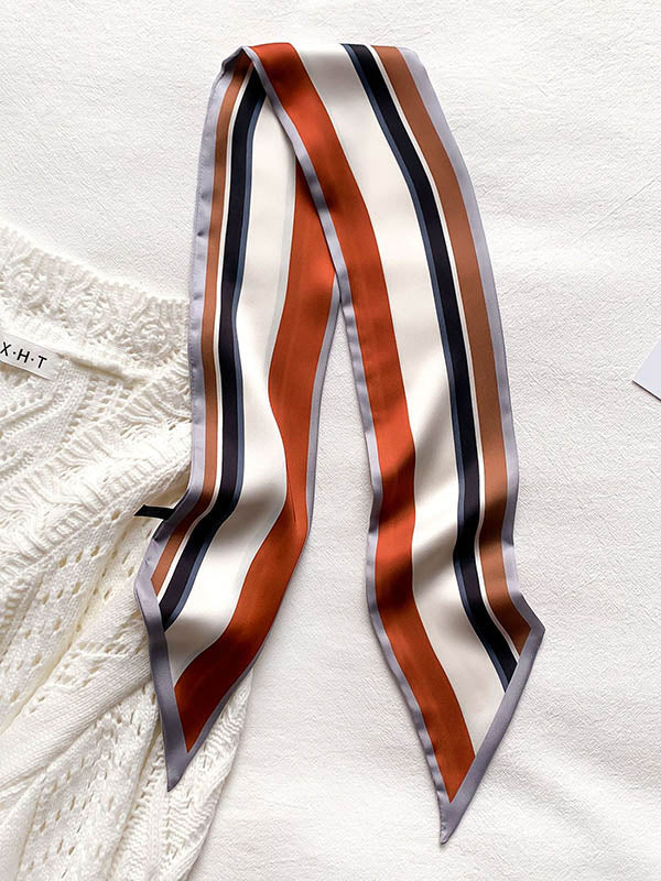 Striped Contrast Colors Hair Band&Silk Scarf