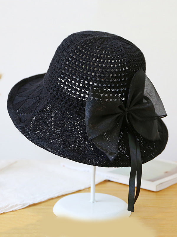 Stylish Knitting Bow-Embellished Sun-Protection Large Wide Brim Hat