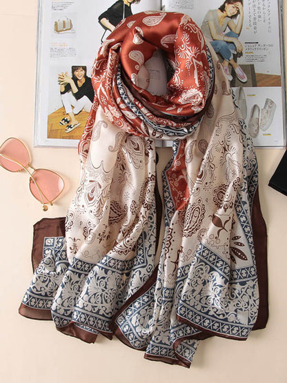 Vintage Silk Imitation Printed Shawl&Scarf