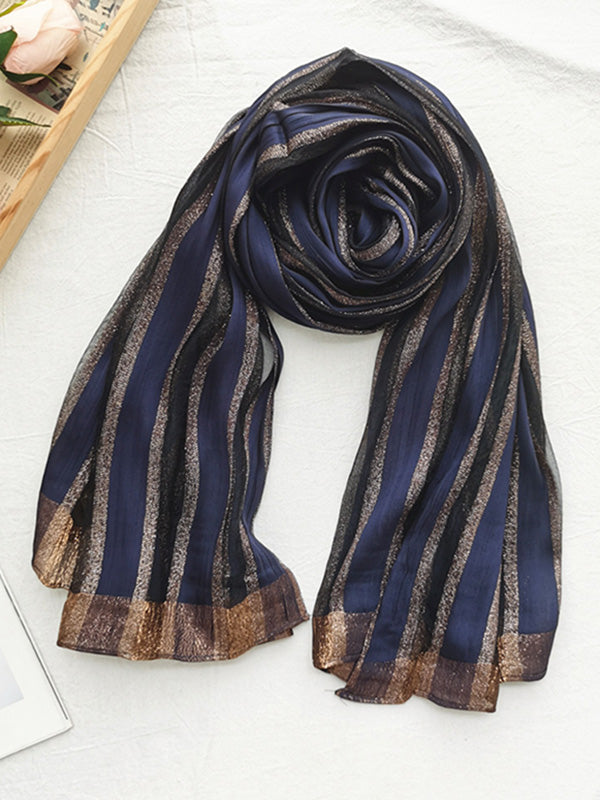 Contrast Colors Striped Light Maturity Silk Scarf&Shawl