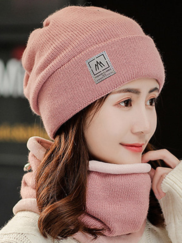 Casual Solid Color Keep Warm Knitted Scarf&Hat Two Pieces Set